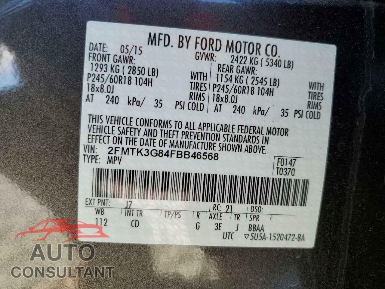 FORD EDGE 2015 - 2FMTK3G84FBB46568