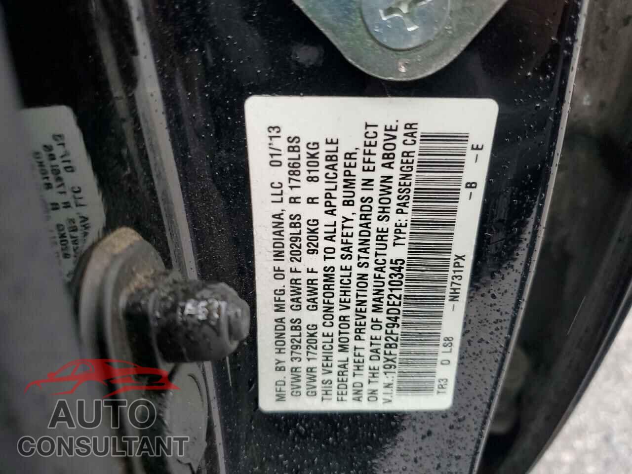 HONDA CIVIC 2013 - 19XFB2F94DE210345