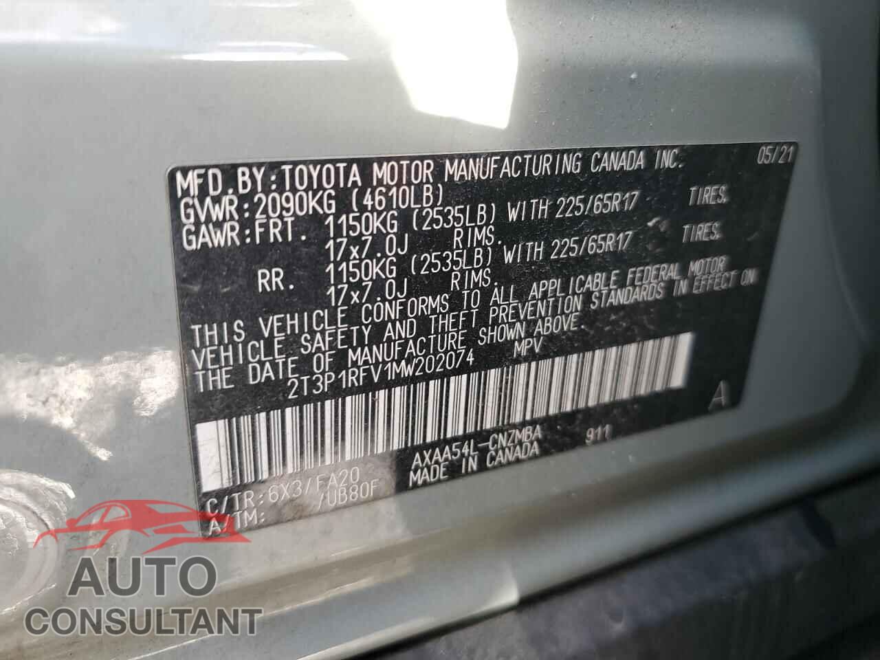 TOYOTA RAV4 2021 - 2T3P1RFV1MW202074