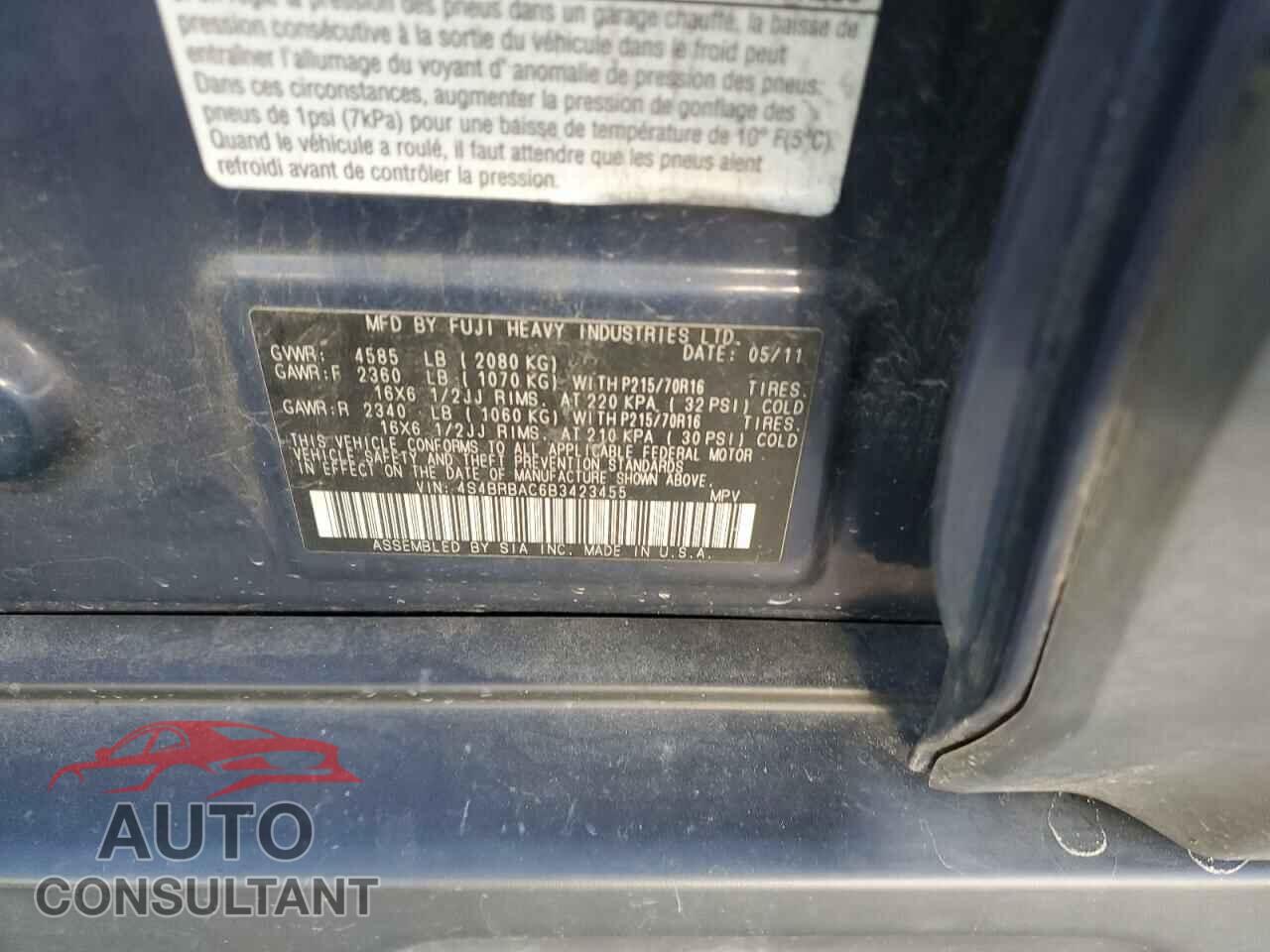 SUBARU OUTBACK 2011 - 4S4BRBAC6B3423455
