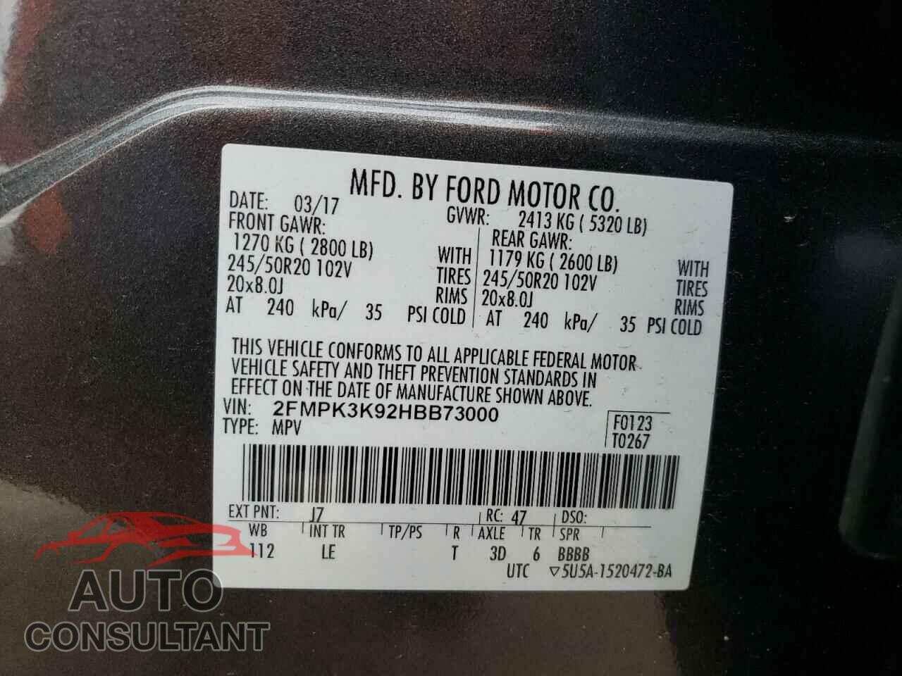 FORD EDGE 2017 - 2FMPK3K92HBB73000