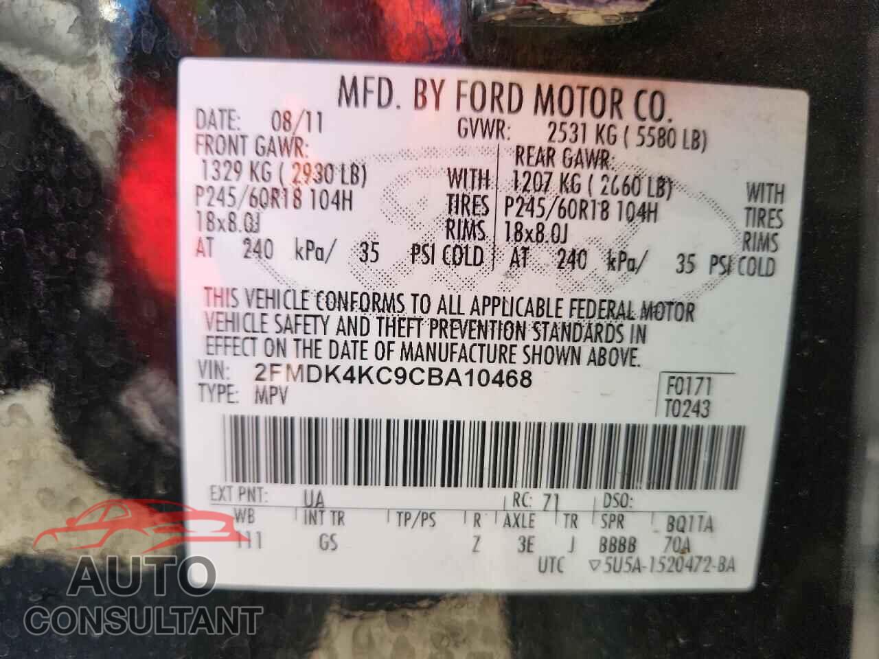 FORD EDGE 2012 - 2FMDK4KC9CBA10468