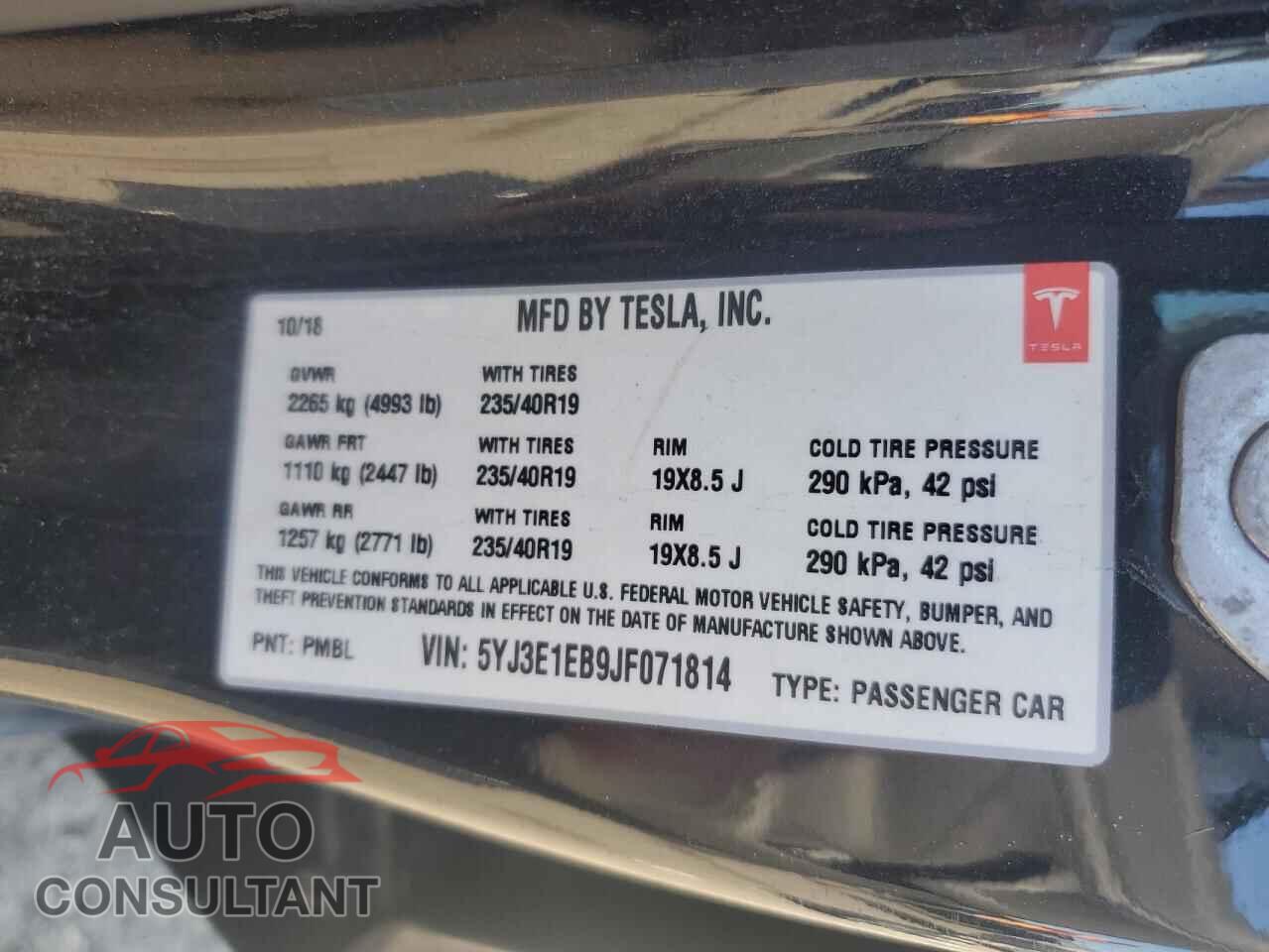 TESLA MODEL 3 2018 - 5YJ3E1EB9JF071814