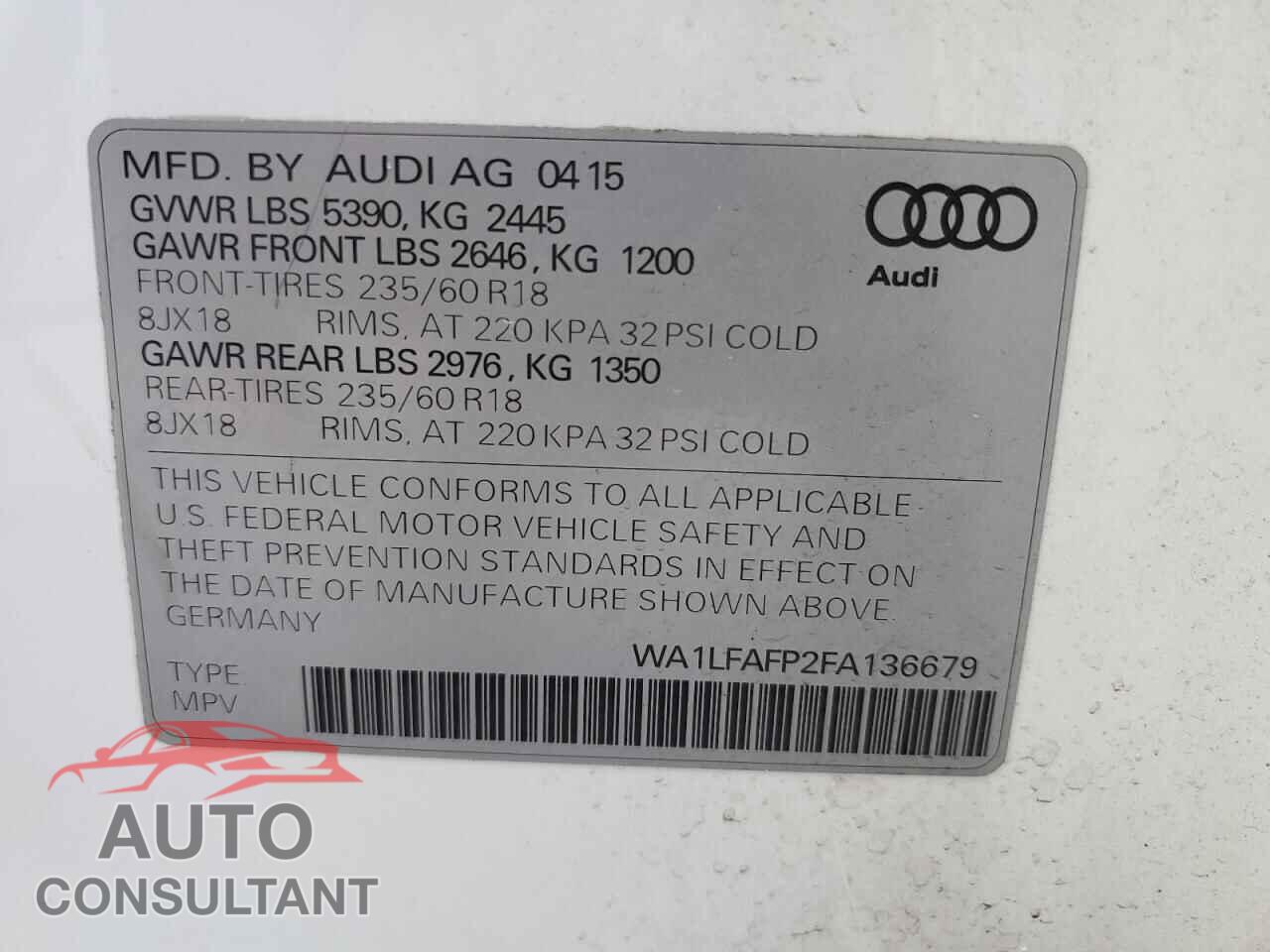 AUDI Q5 2015 - WA1LFAFP2FA136679