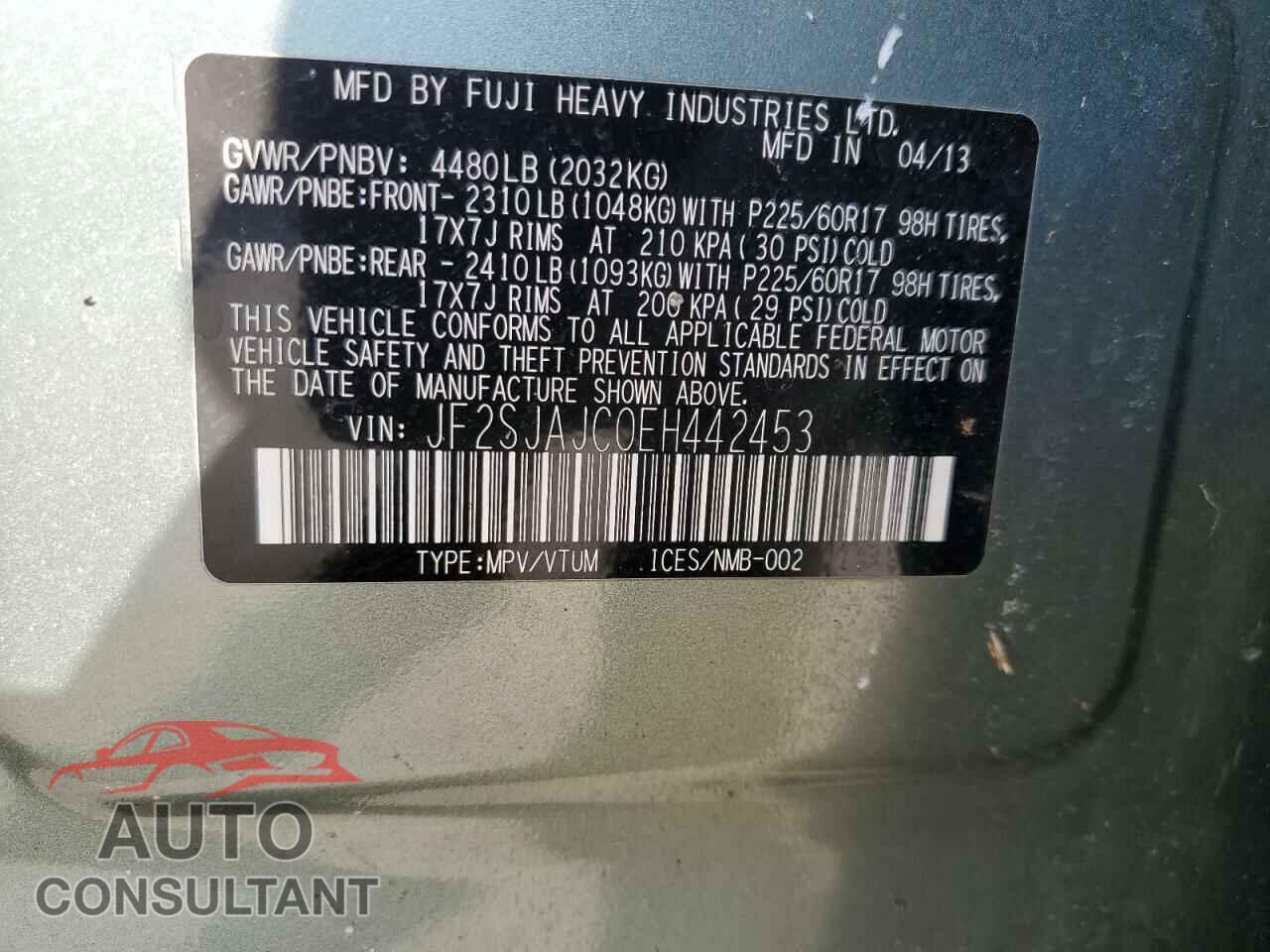 SUBARU FORESTER 2014 - JF2SJAJC0EH442453