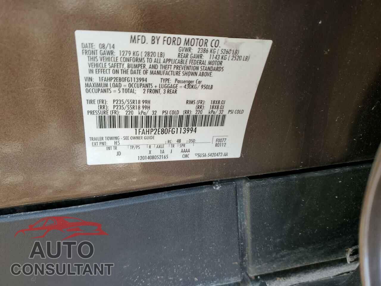 FORD TAURUS 2015 - 1FAHP2E80FG113994