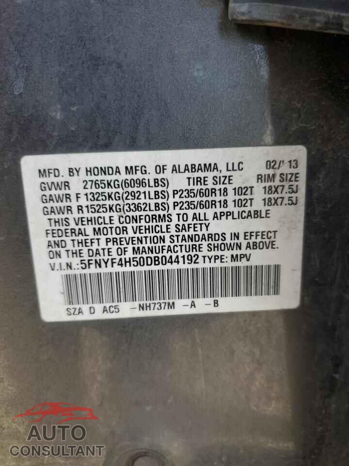HONDA PILOT 2013 - 5FNYF4H50DB044192