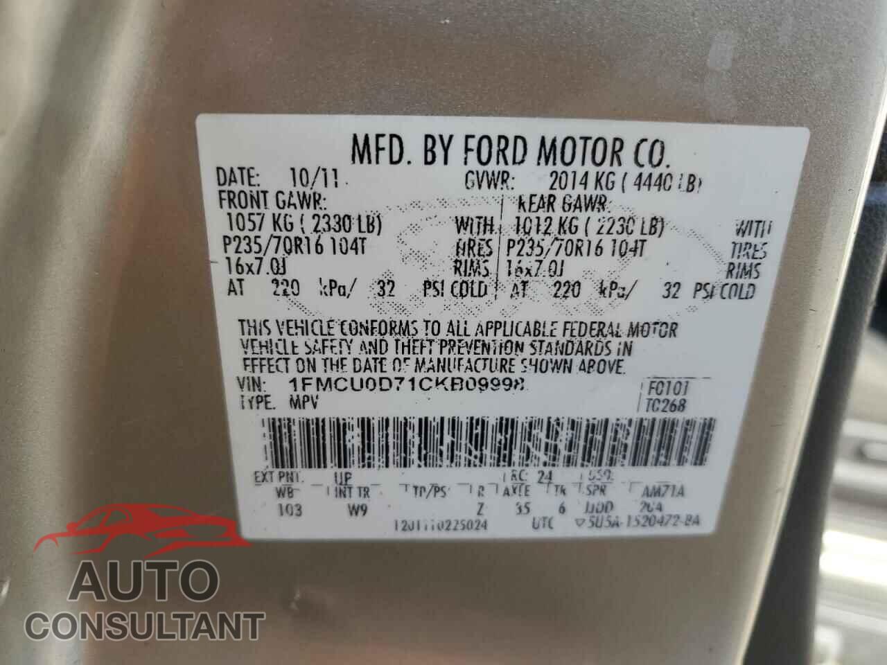 FORD ESCAPE 2012 - 1FMCU0D71CKB09998