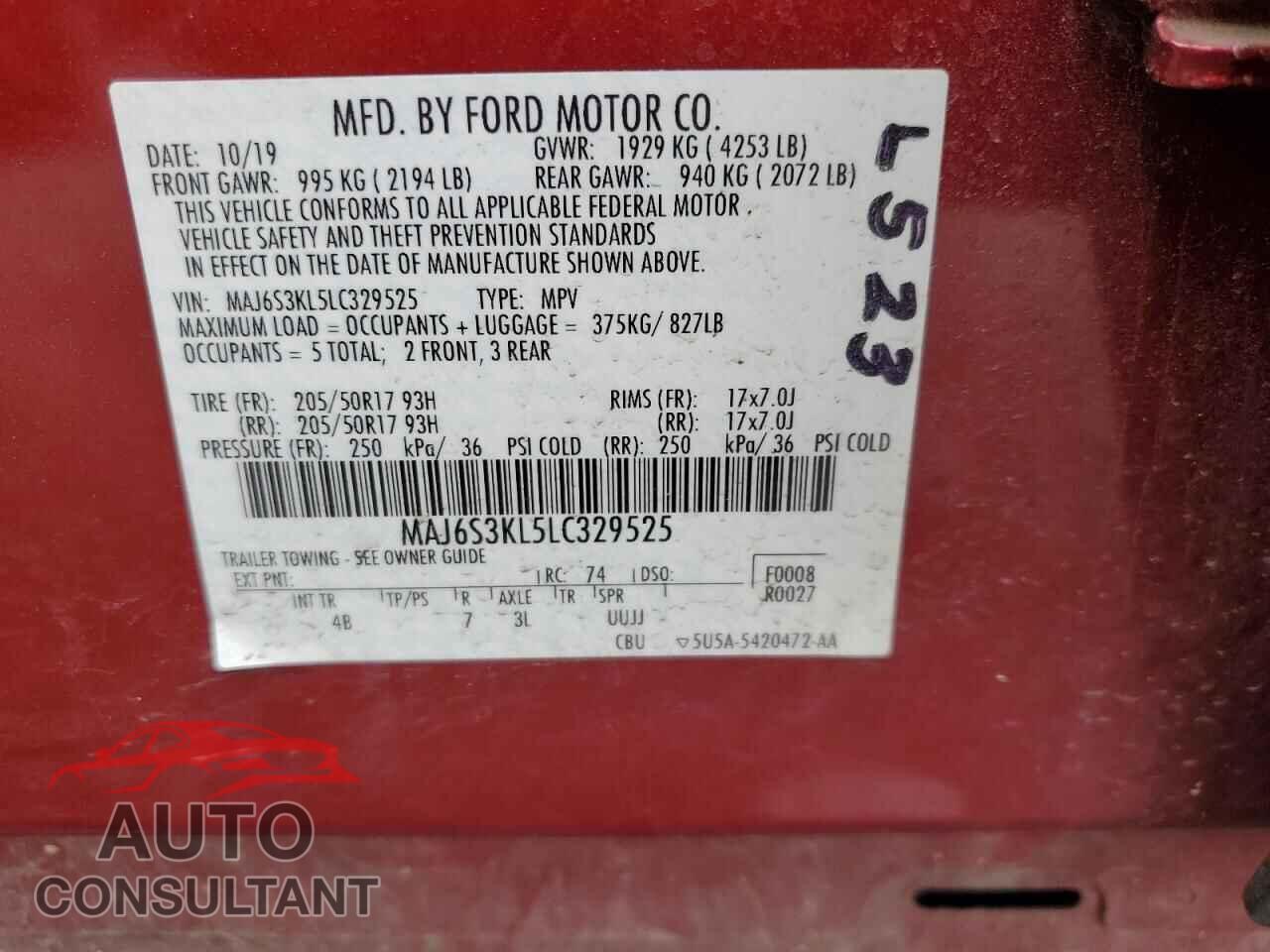 FORD ECOSPORT 2020 - MAJ6S3KL5LC329525