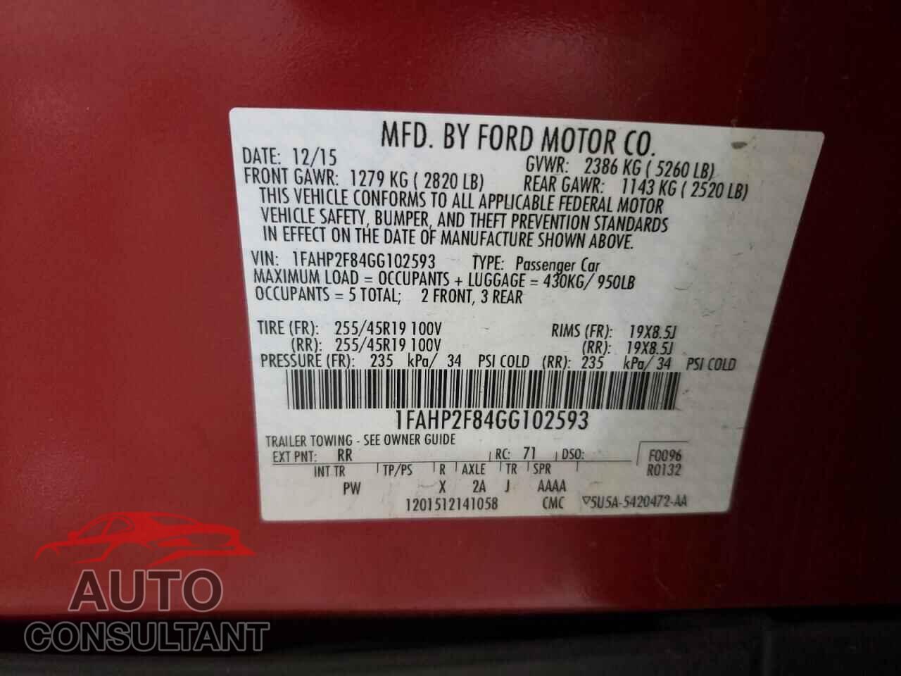 FORD TAURUS 2016 - 1FAHP2F84GG102593