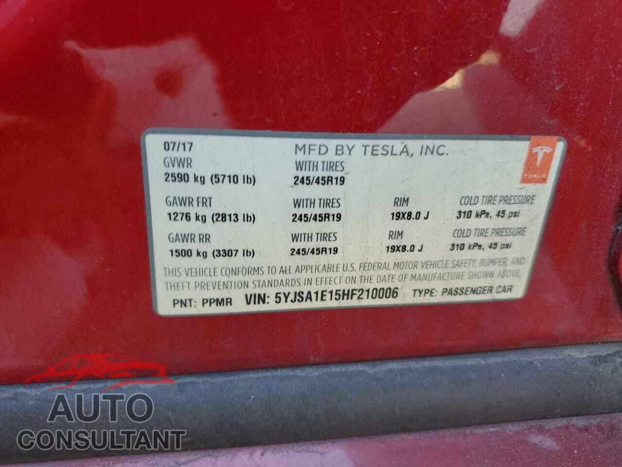 TESLA MODEL S 2017 - 5YJSA1E15HF210006