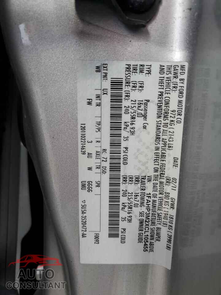 FORD FOCUS 2012 - 1FAHP3M2XCL105455
