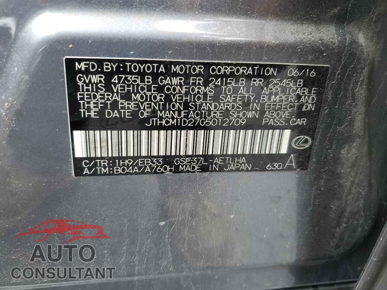 LEXUS IS 2016 - JTHCM1D27G5012709