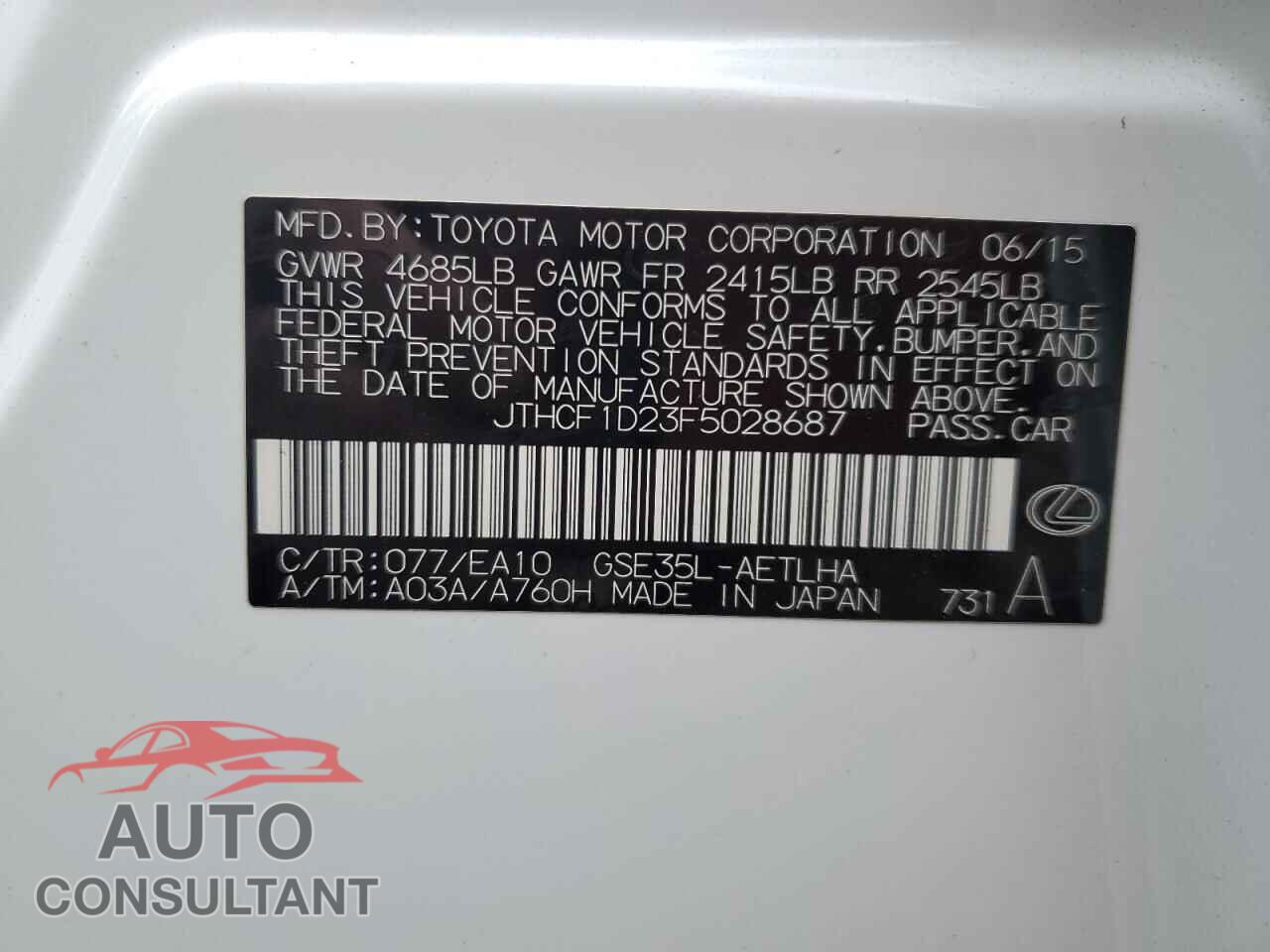 LEXUS IS 2015 - JTHCF1D23F5028687