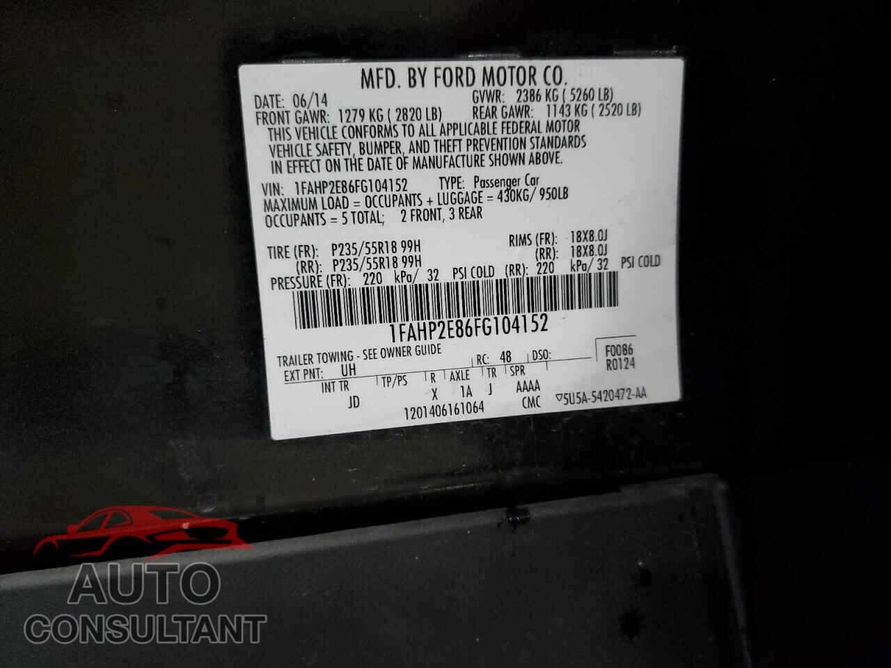 FORD TAURUS 2015 - 1FAHP2E86FG104152