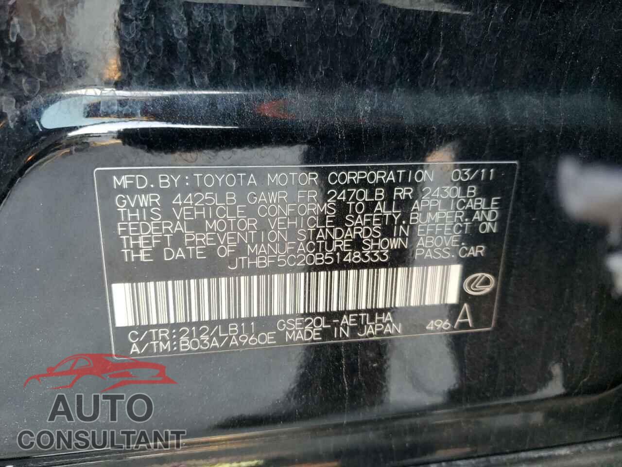 LEXUS IS 2011 - JTHBF5C20B5148333