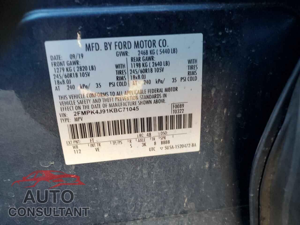 FORD EDGE 2019 - 2FMPK4J91KBC71045