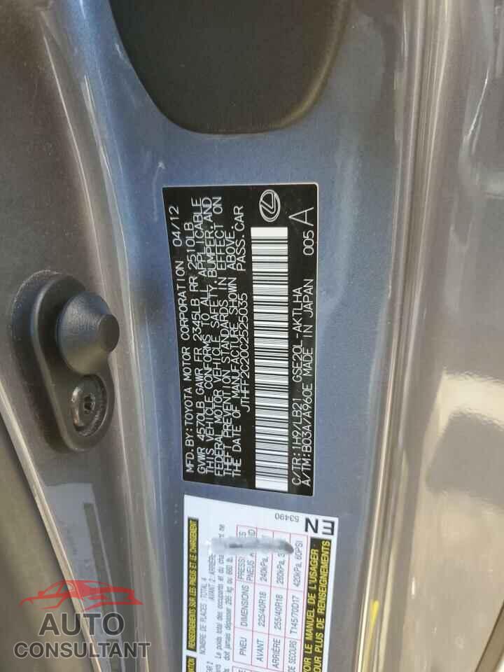LEXUS IS 2012 - JTHFF2C20C2525035
