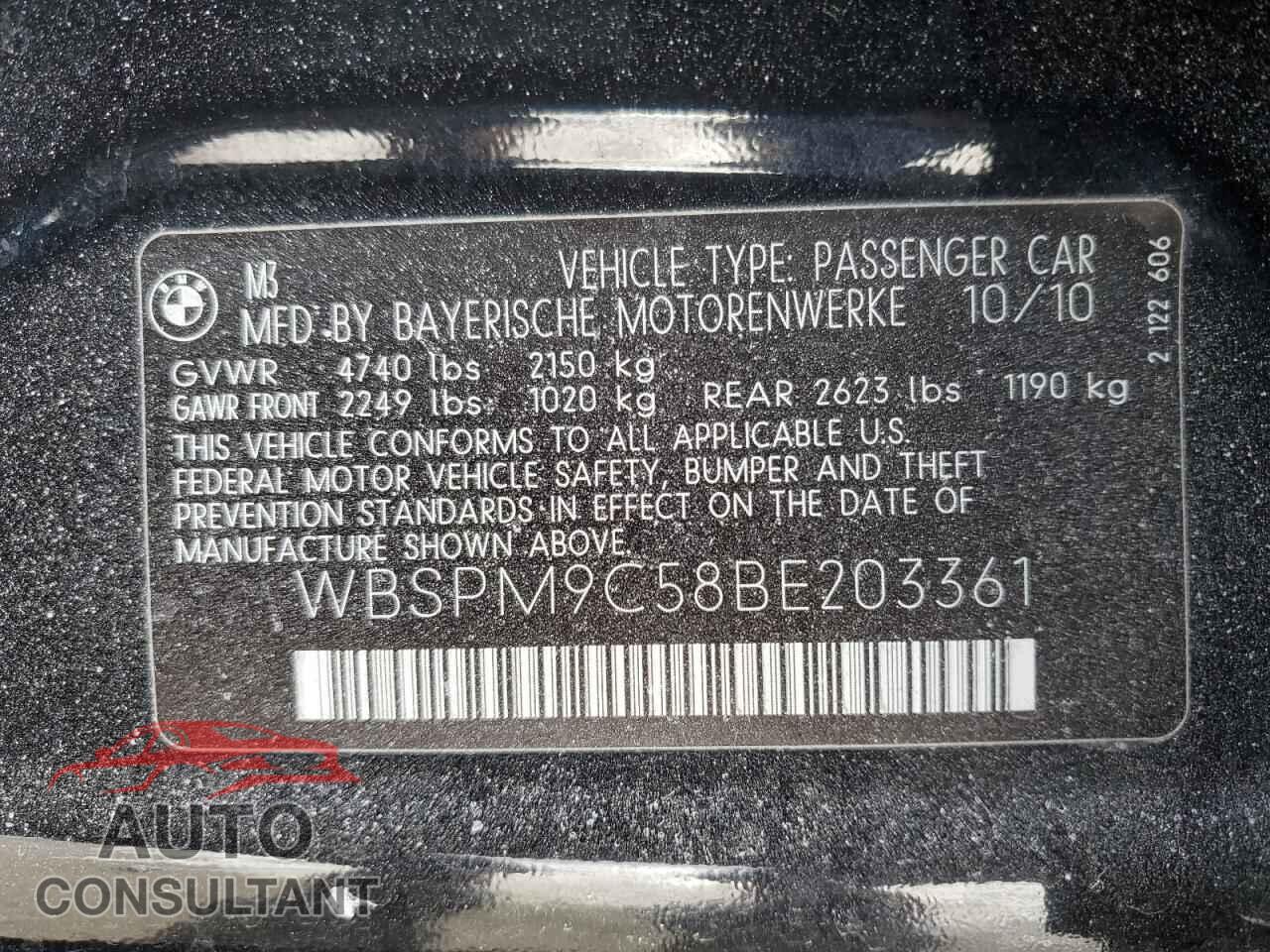 BMW M3 2011 - WBSPM9C58BE203361