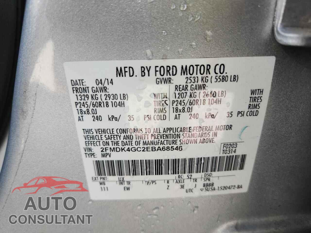 FORD EDGE 2014 - 2FMDK4GC2EBA68546