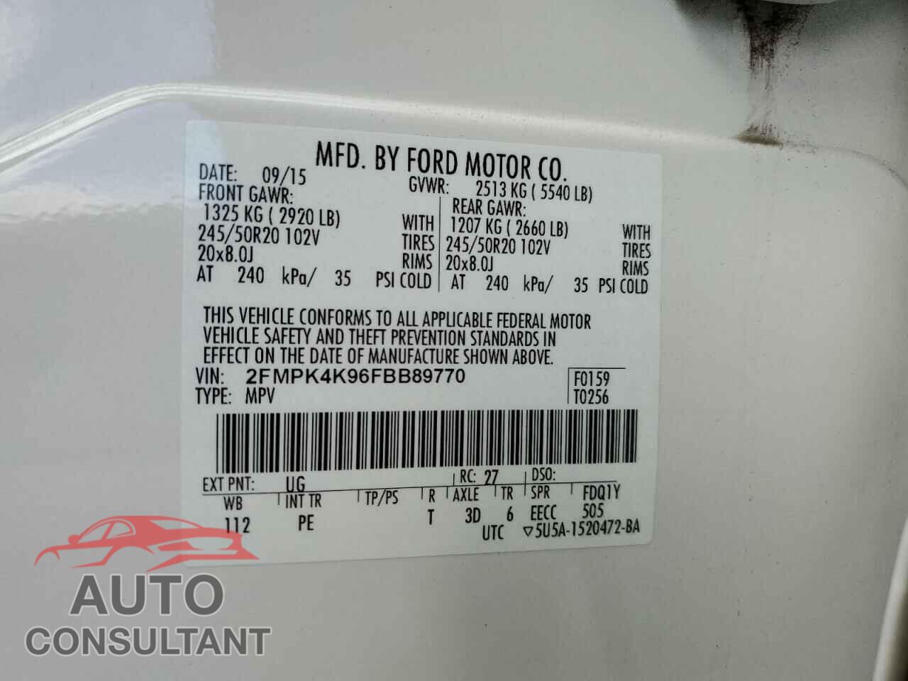 FORD EDGE 2015 - 2FMPK4K96FBB89770