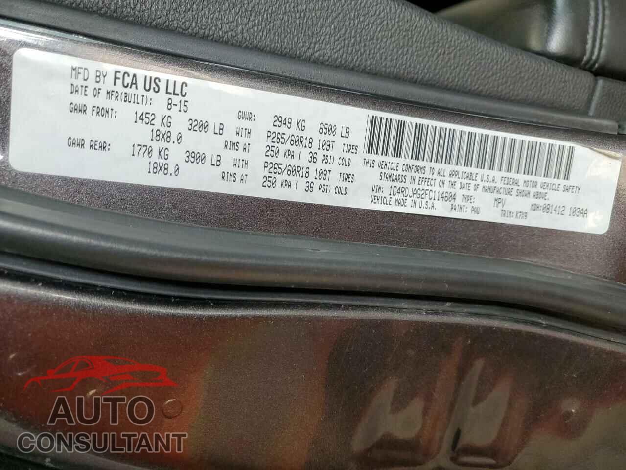 DODGE DURANGO 2015 - 1C4RDJAG2FC114604