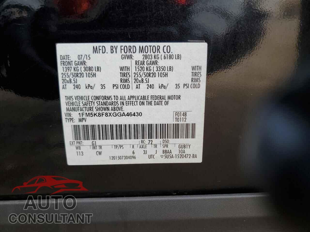 FORD EXPLORER 2016 - 1FM5K8F8XGGA46430