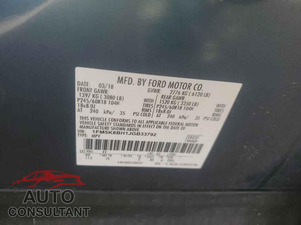 FORD EXPLORER 2018 - 1FM5K8BH1JGB33792