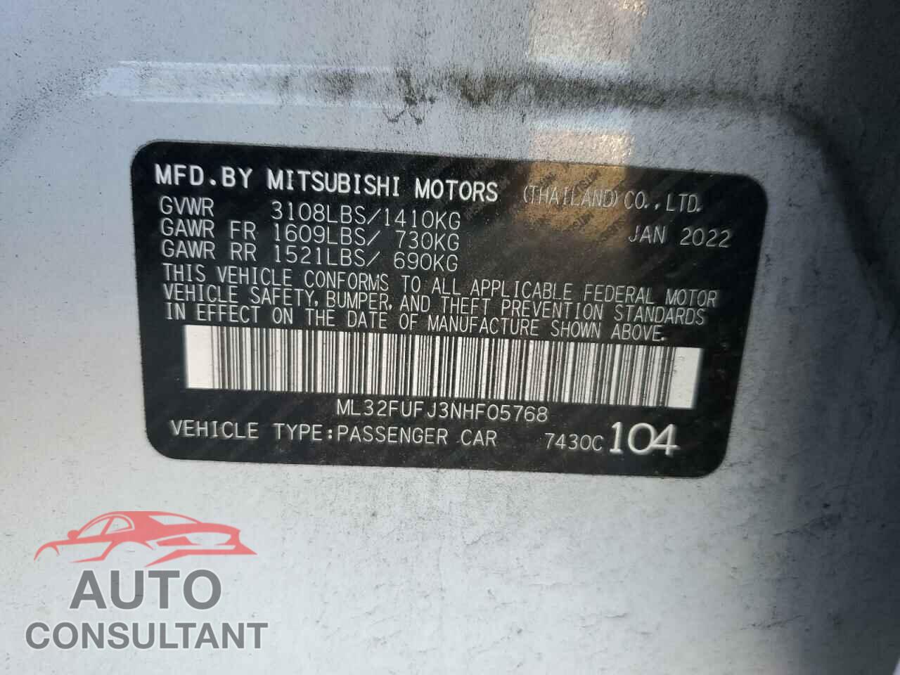 MITSUBISHI MIRAGE 2022 - ML32FUFJ3NHF05768