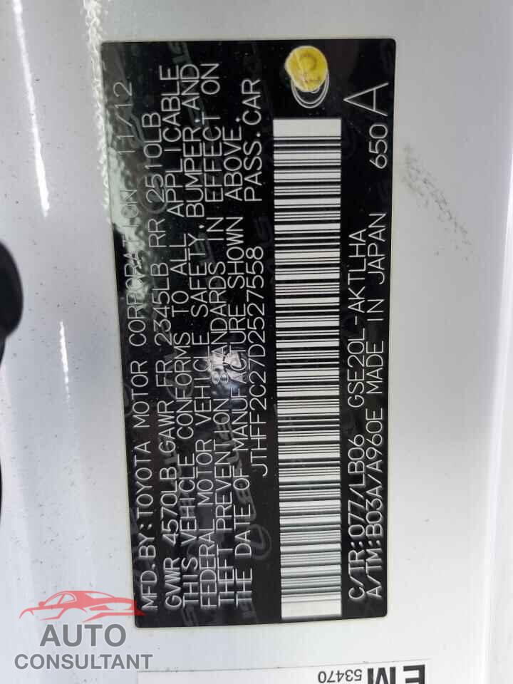 LEXUS IS 2013 - JTHFF2C27D2527558