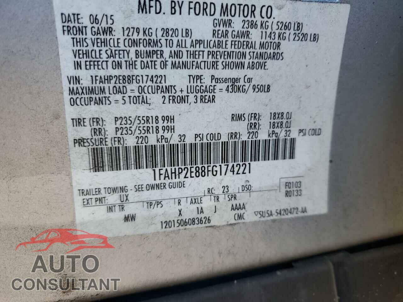 FORD TAURUS 2015 - 1FAHP2E88FG174221
