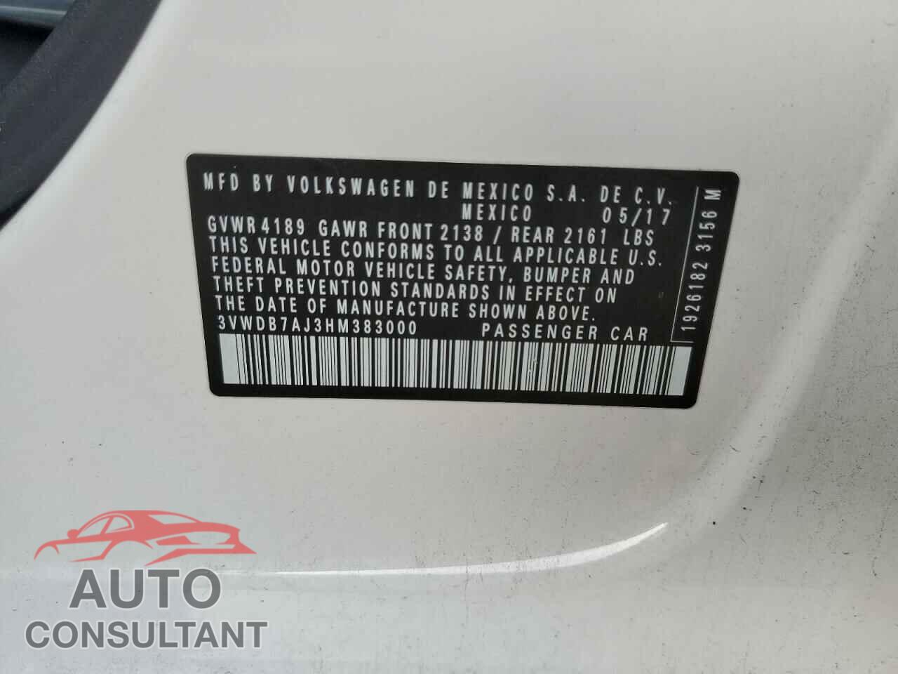 VOLKSWAGEN JETTA 2017 - 3VWDB7AJ3HM383000