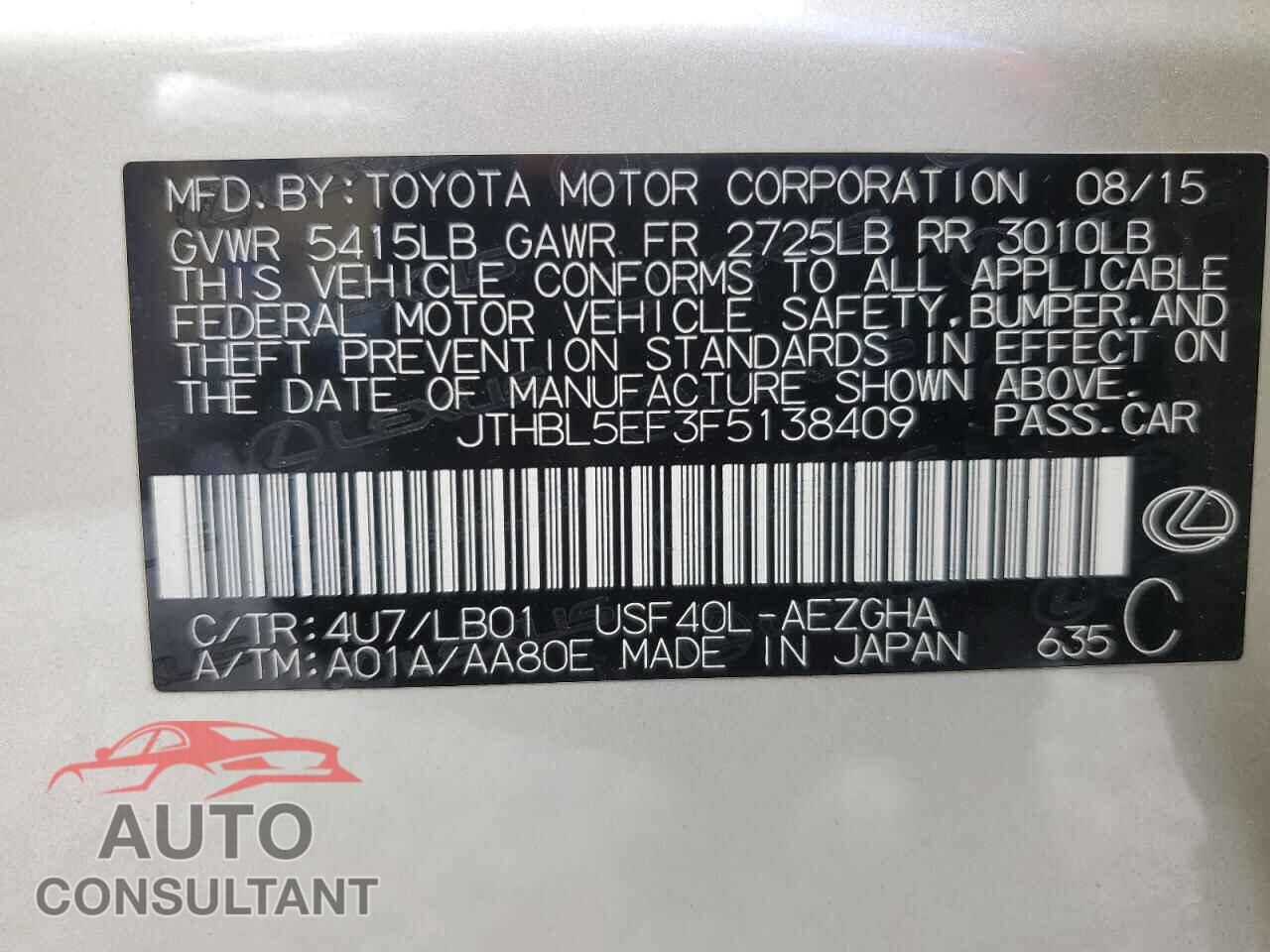 LEXUS LS460 2015 - JTHBL5EF3F5138409