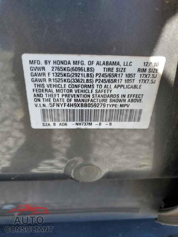 HONDA PILOT 2011 - 5FNYF4H9XBB059279