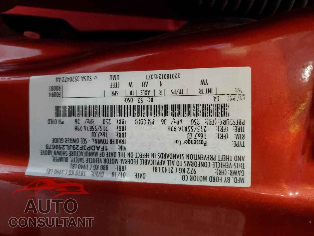 FORD FOCUS 2018 - 1FADP3F29JL259678