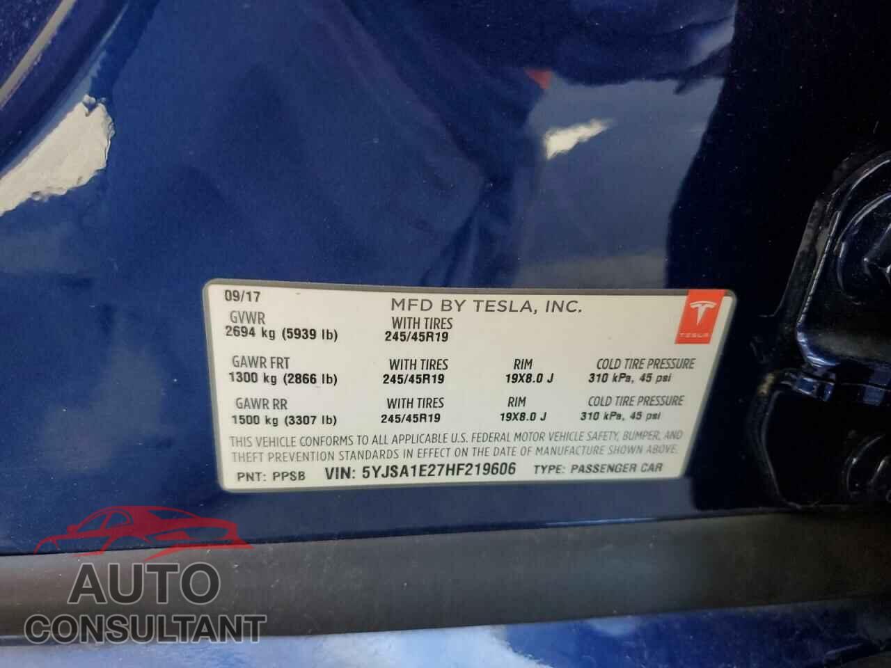 TESLA MODEL S 2017 - 5YJSA1E27HF219606