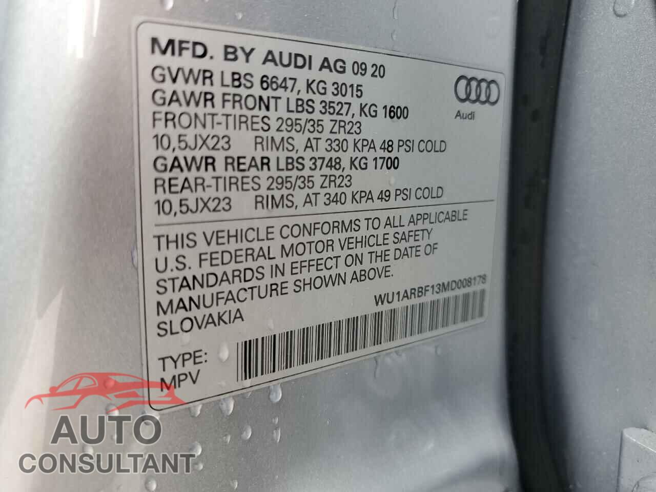 AUDI RS 2021 - WU1ARBF13MD008178