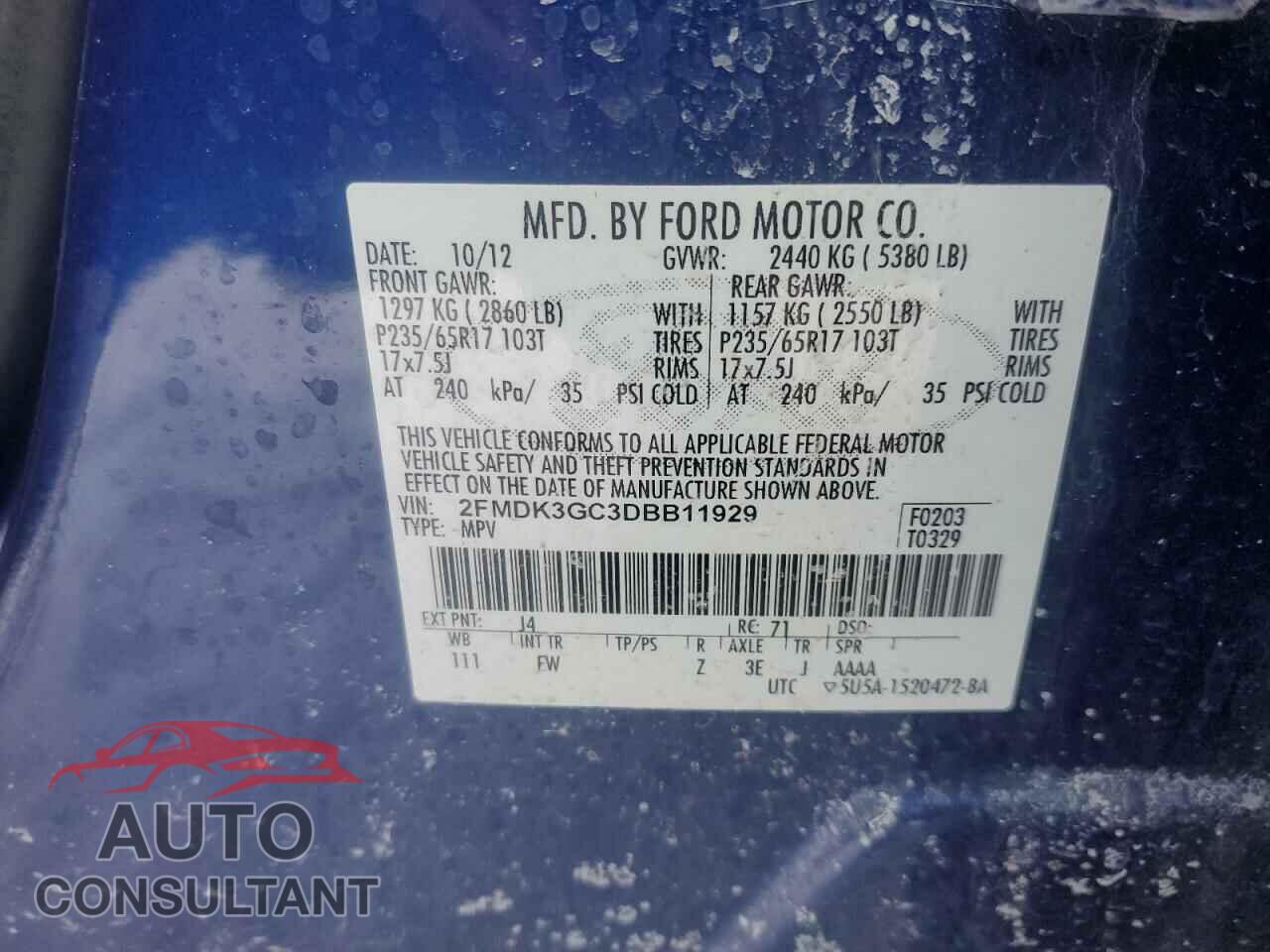 FORD EDGE 2013 - 2FMDK3GC3DBB11929