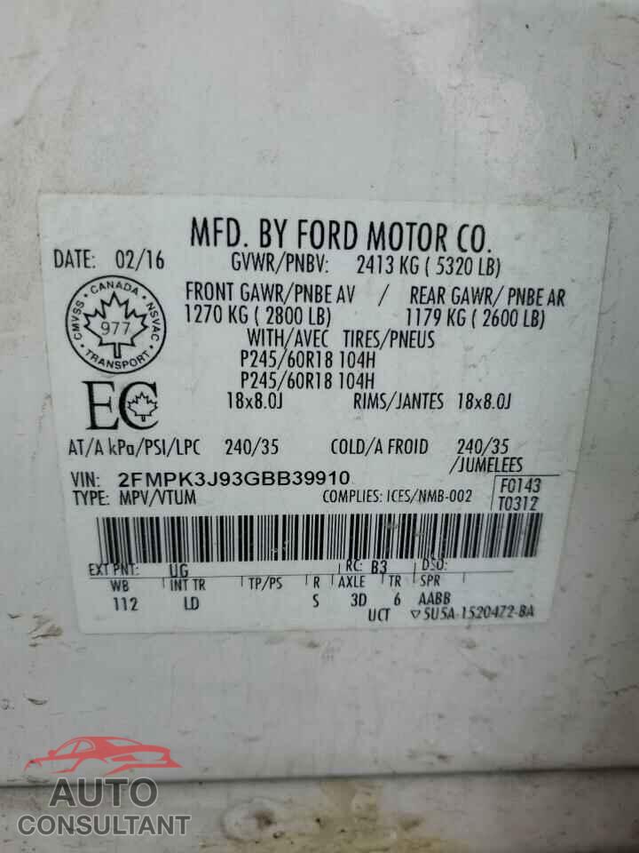 FORD EDGE 2016 - 2FMPK3J93GBB39910