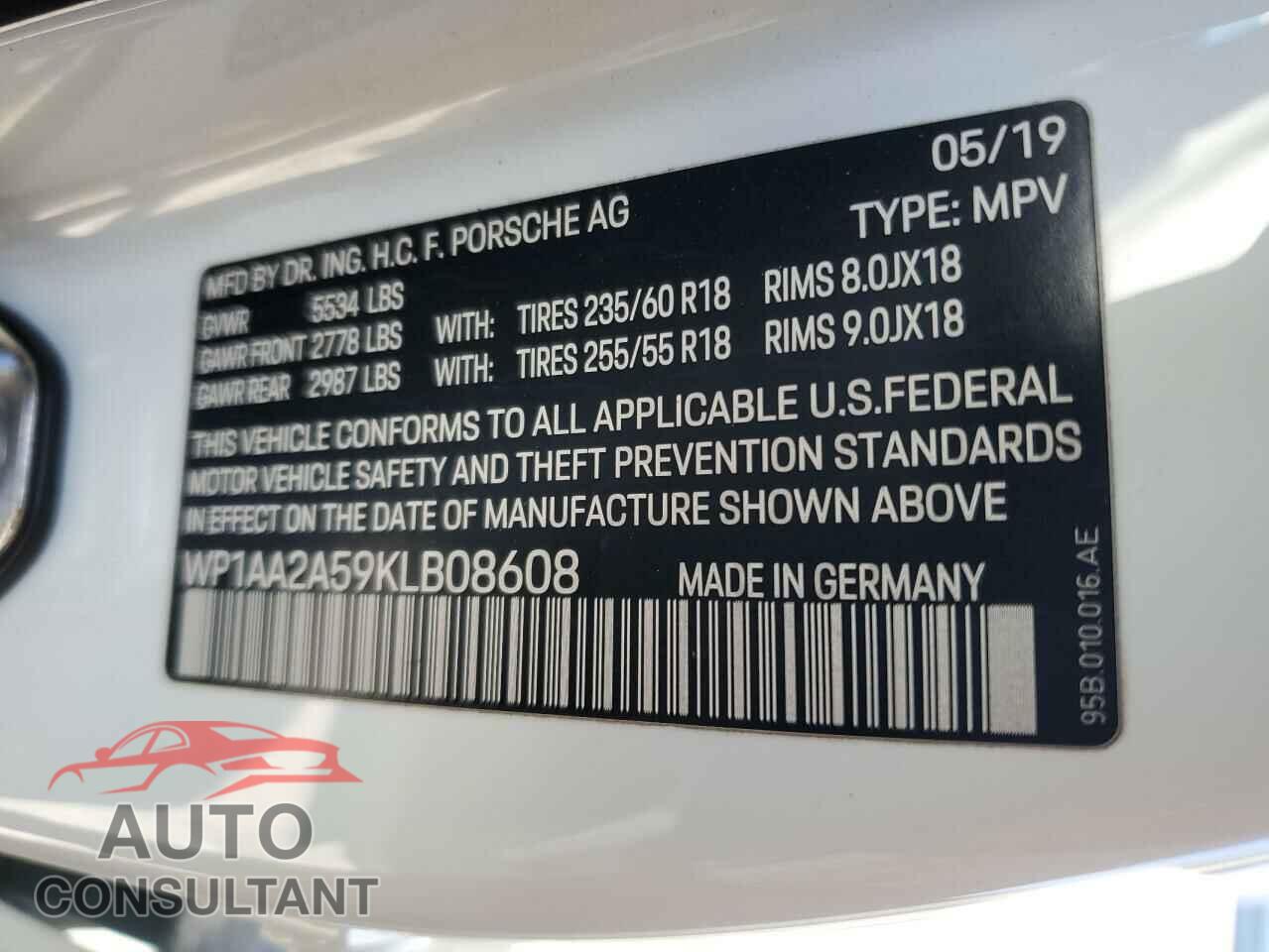 PORSCHE MACAN 2019 - WP1AA2A59KLB08608
