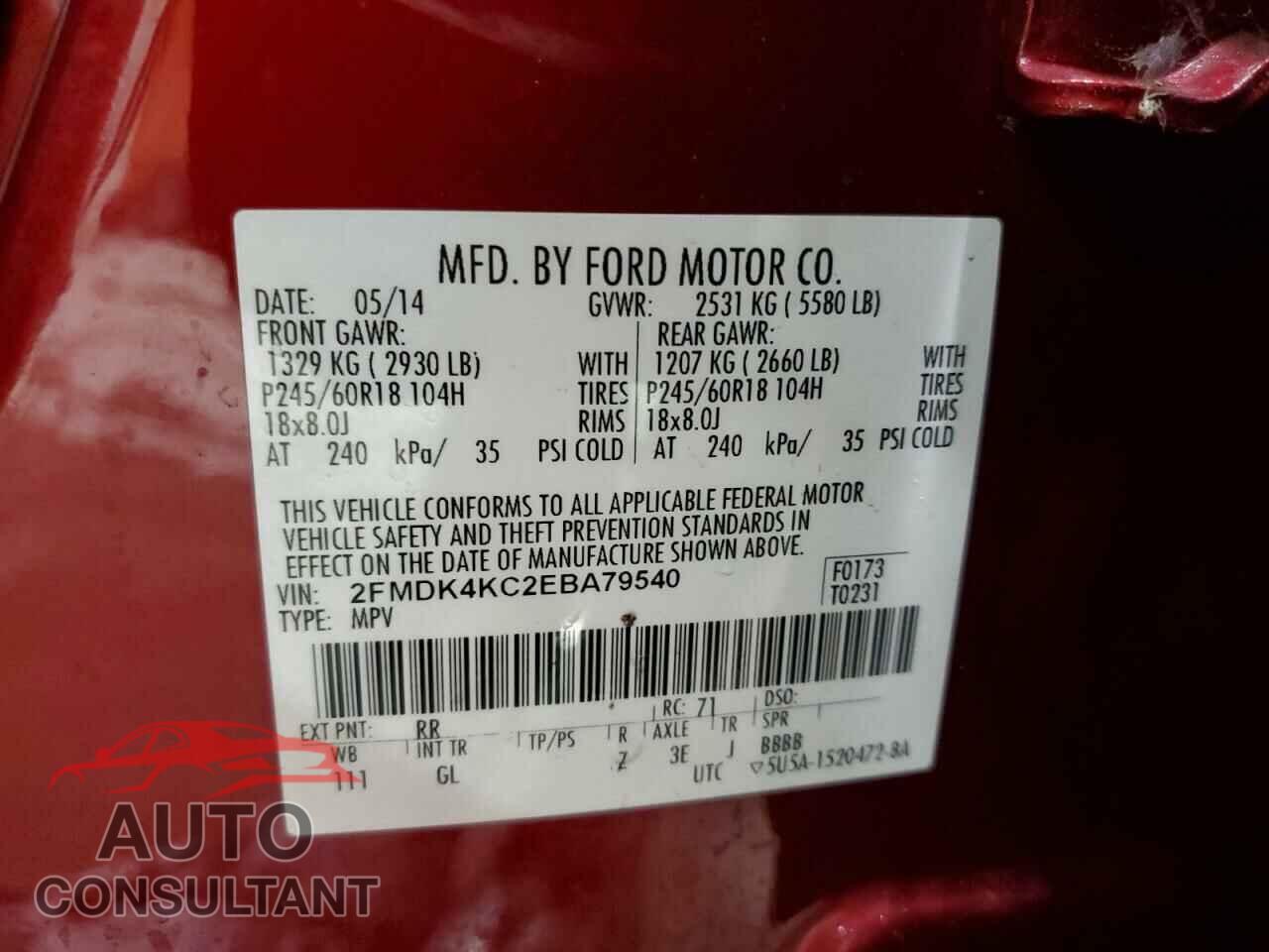 FORD EDGE 2014 - 2FMDK4KC2EBA79540