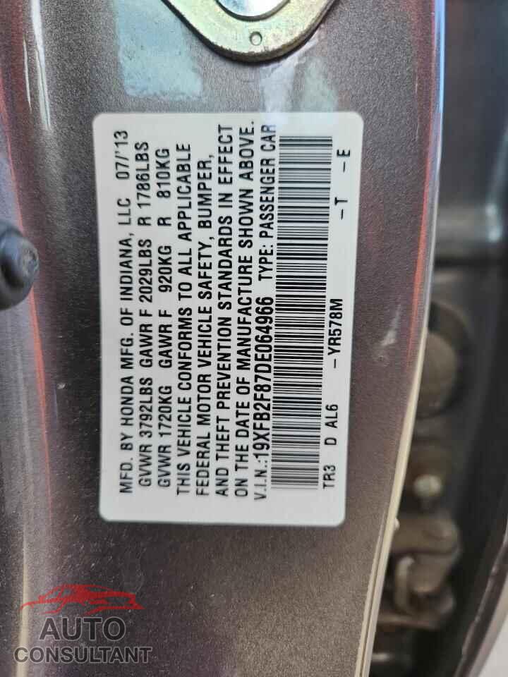 HONDA CIVIC 2013 - 19XFB2F87DE064966