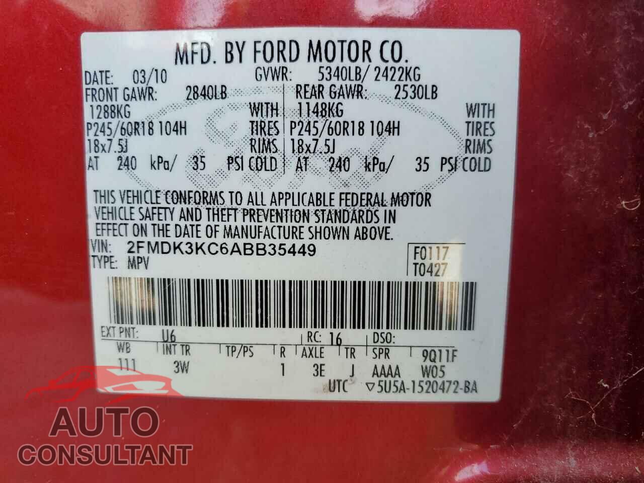 FORD EDGE 2010 - 2FMDK3KC6ABB35449