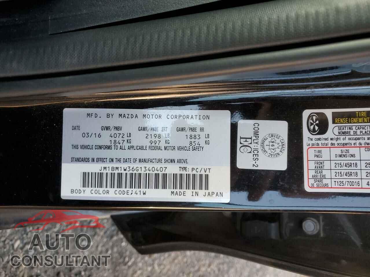 MAZDA 3 2016 - JM1BM1W36G1340407