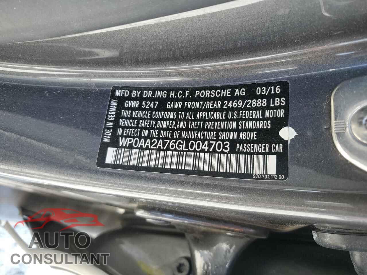 PORSCHE PANAMERA 2016 - WP0AA2A76GL004703