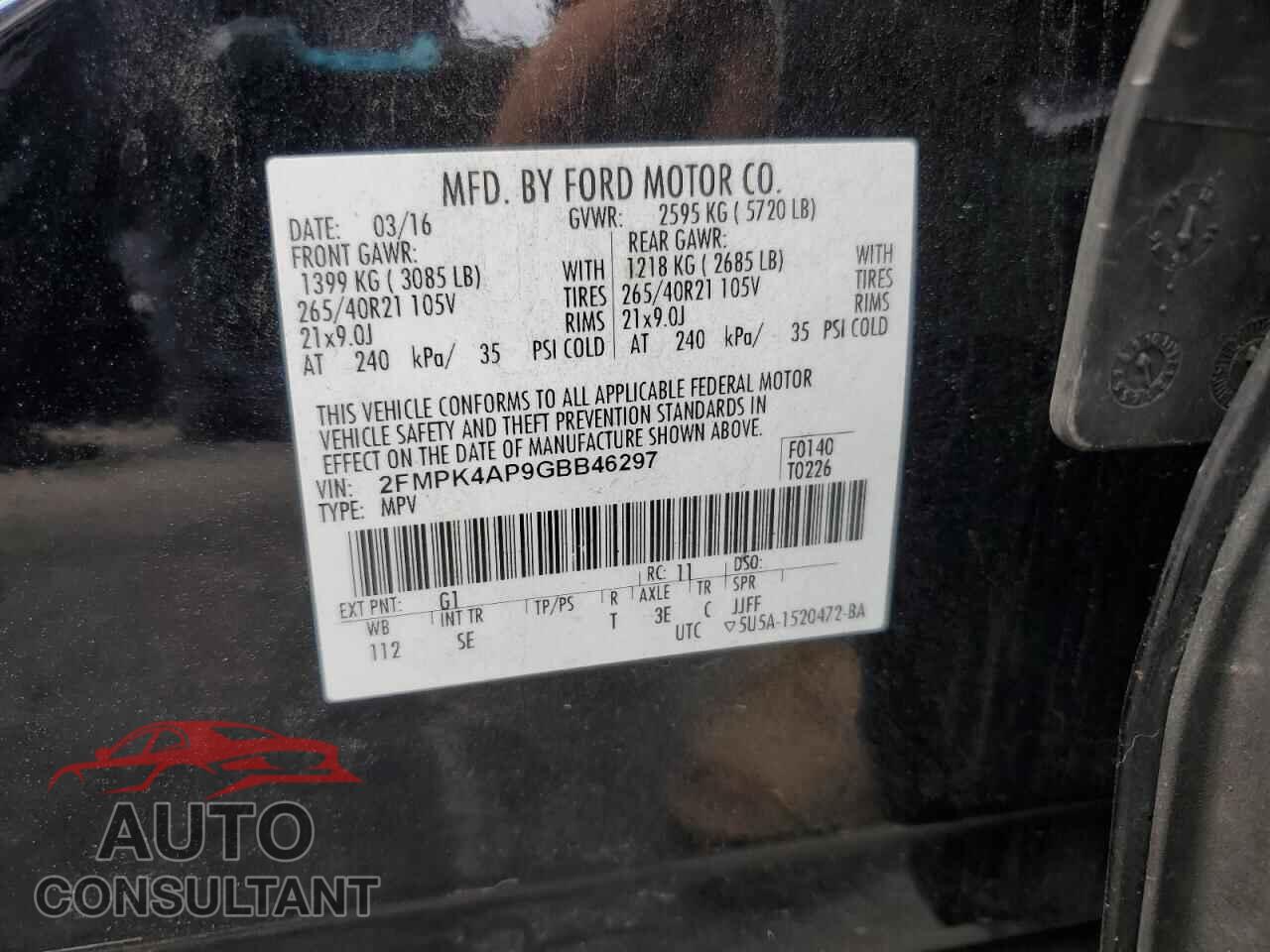 FORD EDGE 2016 - 2FMPK4AP9GBB46297