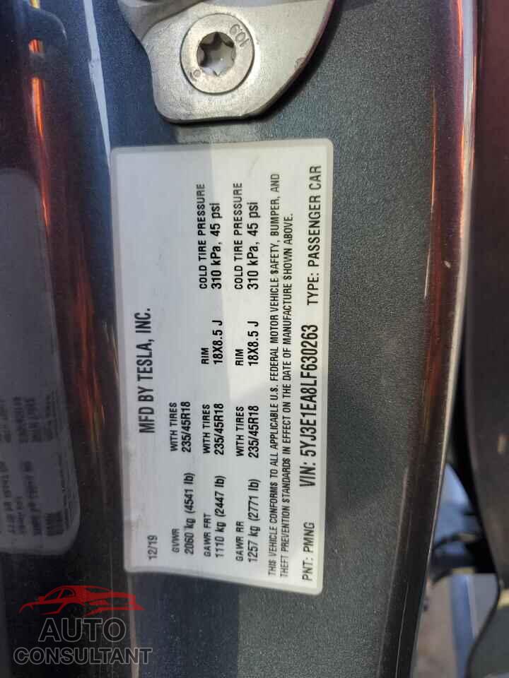 TESLA MODEL 3 2020 - 5YJ3E1EA8LF630263