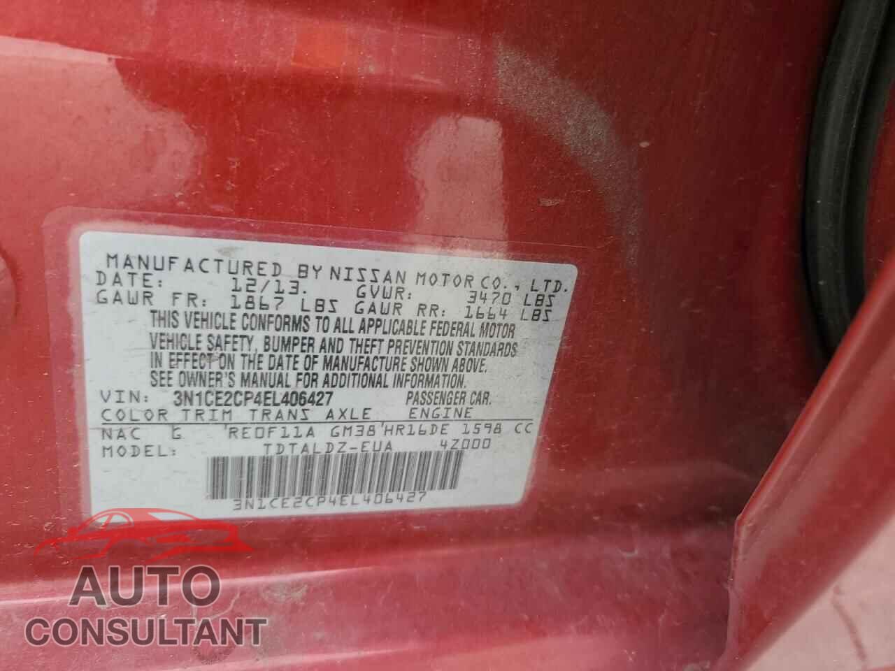 NISSAN VERSA 2014 - 3N1CE2CP4EL406427