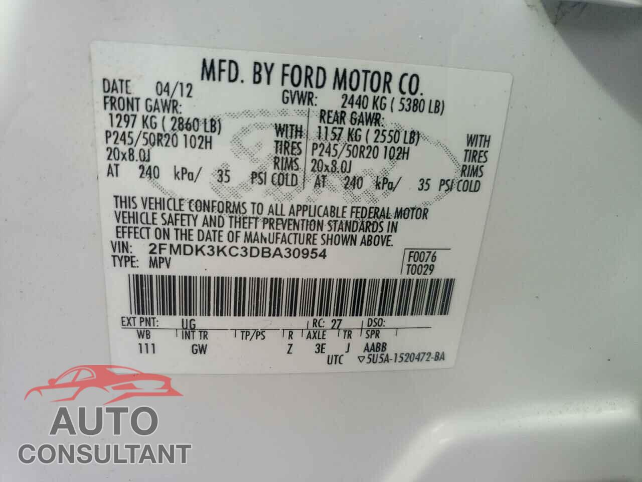 FORD EDGE 2013 - 2FMDK3KC3DBA30954