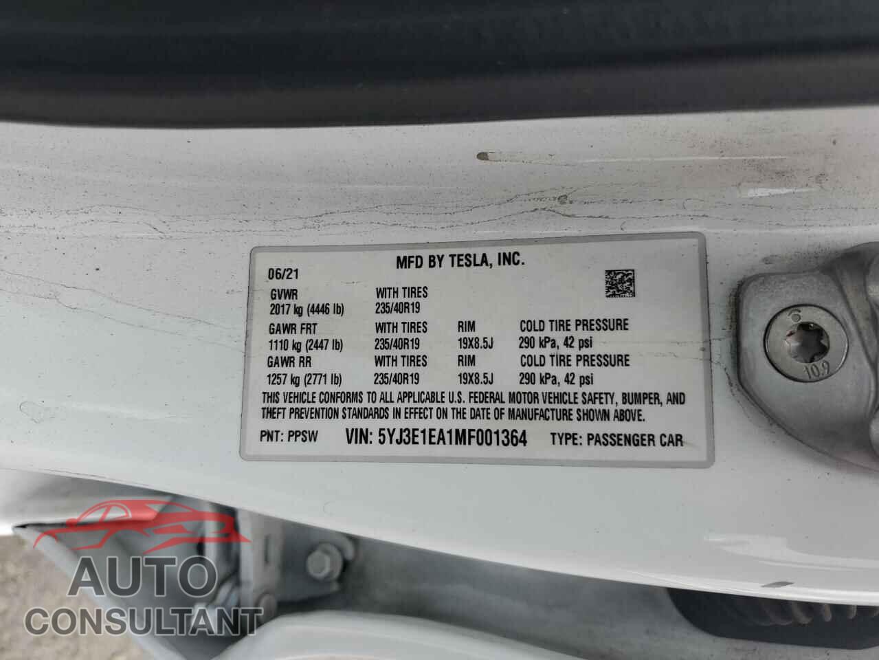 TESLA MODEL 3 2021 - 5YJ3E1EA1MF001364